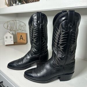 Vintage Dan Post Black Western Boots Men 8D Women 9.5 Leather Cowboy Classic USA